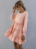 Frill Tiered Long Sleeve Mini Dress - Trendsi - Flyclothing LLC
