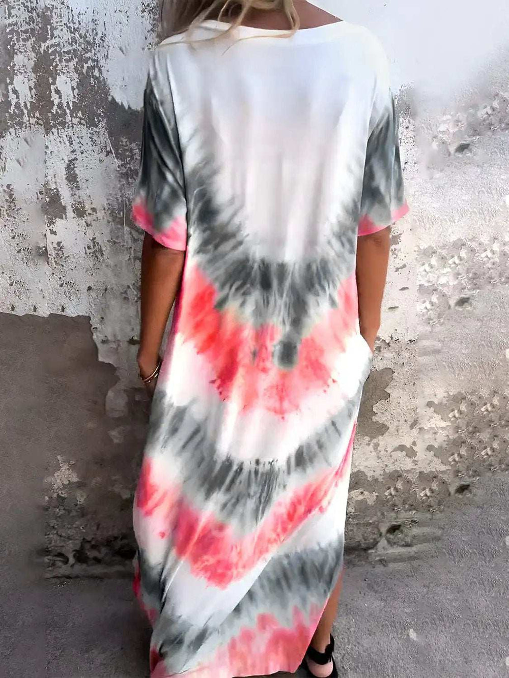 Full Size Pocketed Tie-Dye Short Sleeve Dress - Trendsi - Flyclothing LLC
