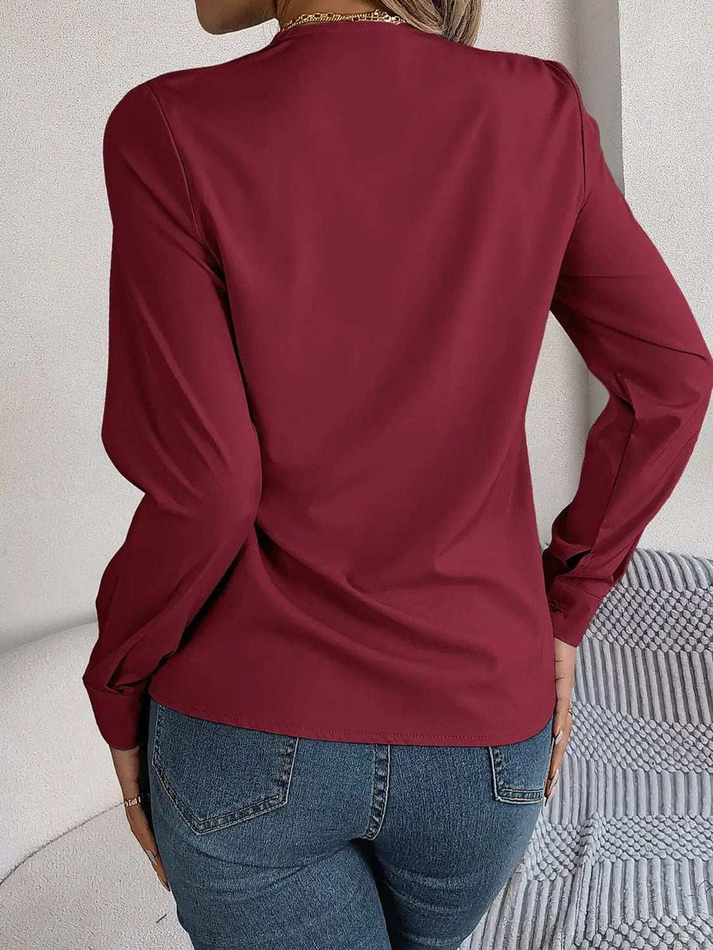 V-Neck Long Sleeve Blouse - Trendsi - Flyclothing LLC