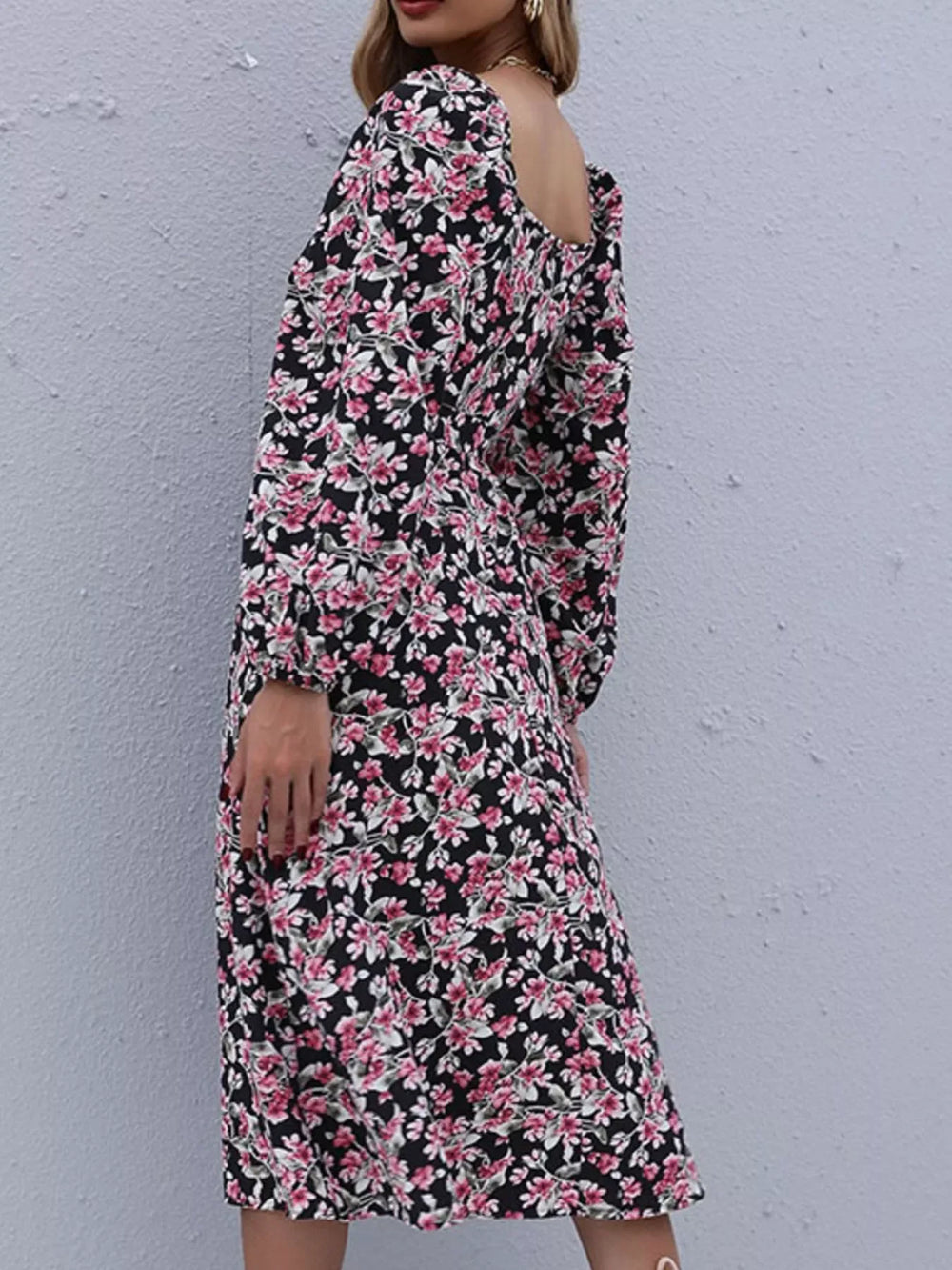 Floral Print Long Sleeve Midi Dress - Trendsi - Flyclothing LLC