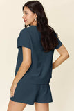 Double Take Full Size Texture Short Sleeve T-Shirt and Drawstring Shorts Set - Trendsi - Flyclothing LLC