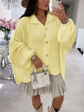 Oversized Knit Button-Down Batwing Sleeve Cardigan - Trendsi - Flyclothing LLC