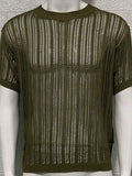 Men's Openwork Round Neck Knit T-Shirt - Trendsi - Flyclothing LLC