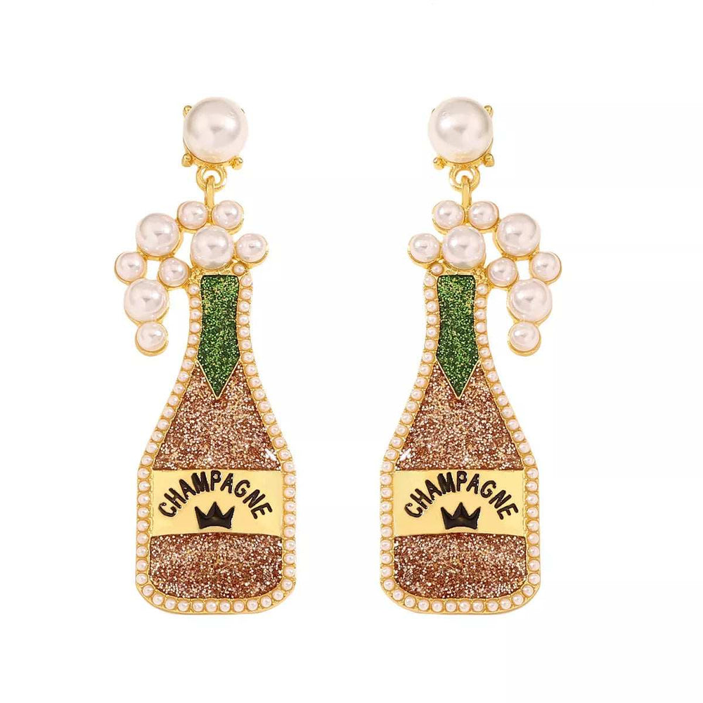 Champagne Bottle Earrings with Pearls - Trendsi - Flyclothing LLC