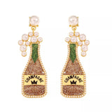Champagne Bottle Earrings with Pearls - Trendsi - Flyclothing LLC