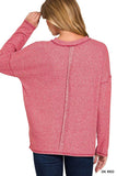 Zenana Soft Melange Hacci Round-Neck Long Sleeve T-Shirt - Trendsi - Flyclothing LLC