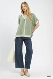 Umgee Linen Button Front Top with Contrast Piping - Trendsi - Flyclothing LLC