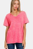 Zenana Full Size Washed Short Sleeve V-Neck T-Shirt - Trendsi - Flyclothing LLC