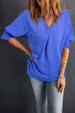 Smocked Johnny Collar Half Sleeve Blouse - Trendsi - Flyclothing LLC