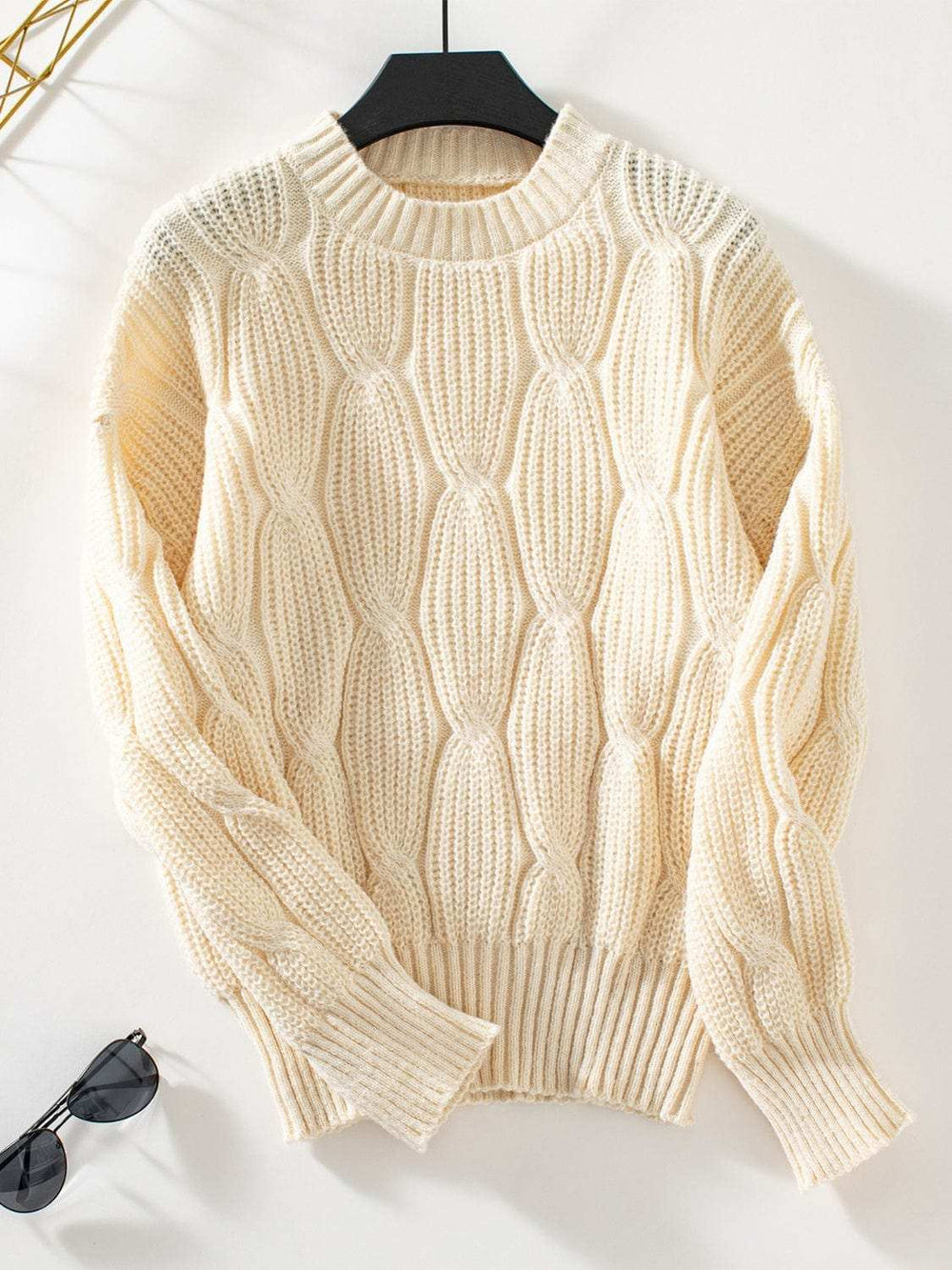 Round Neck Dropped Shoulder Sweater - Trendsi - Flyclothing LLC