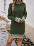 Striped Mock Neck Long Sleeve Sweater Dress - Trendsi - Flyclothing LLC