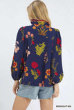 Umgee Flower Print Blouse with Scalloped Neckline - Trendsi - Flyclothing LLC