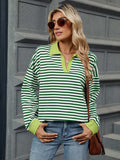 Striped Johnny Collar Long Sleeve Sweatshirt - Trendsi - Flyclothing LLC