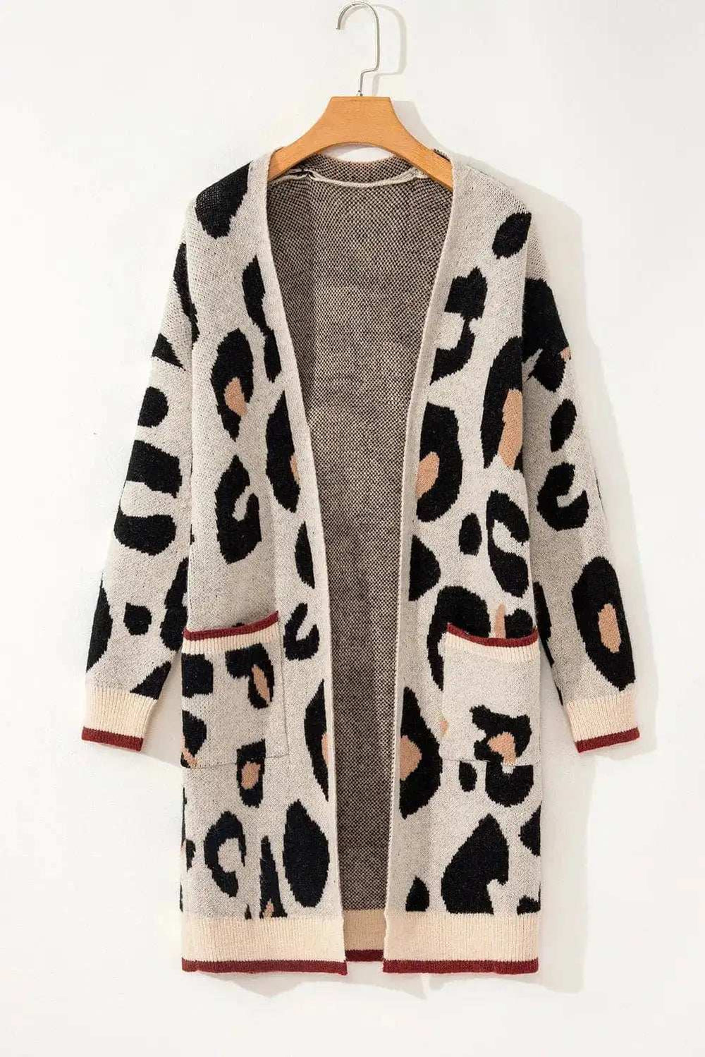 Leopard Open Front Long Sleeve Cardigan - Trendsi - Flyclothing LLC