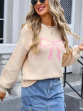 Bow Graphic Round Neck Long Sleeve Sweater - Trendsi - Flyclothing LLC