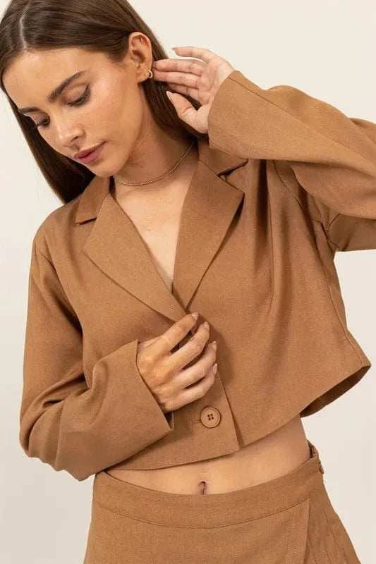 HYFVE Cropped Button-Down Blazer - Trendsi - Flyclothing LLC