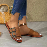 Leopard Open Toe Flat Sandals - Trendsi - Flyclothing LLC
