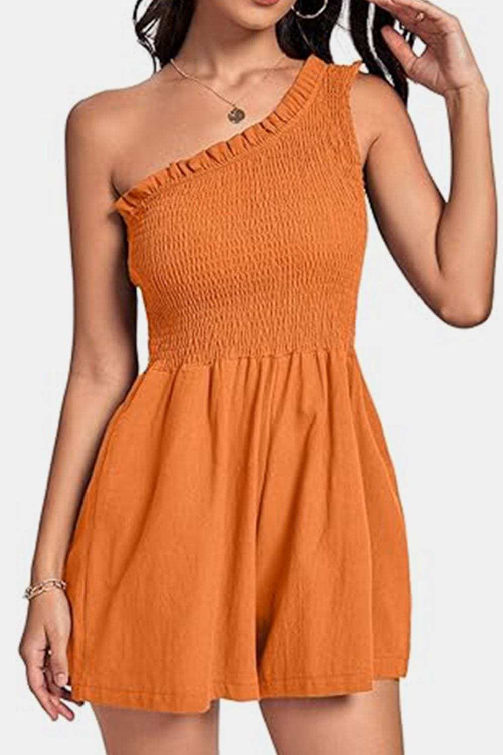 Smocked Single Shoulder Romper - Trendsi - Flyclothing LLC