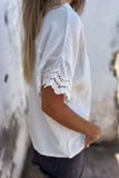 Lace Detail Collared Neck Short Sleeve Blouse - Trendsi - Flyclothing LLC