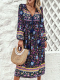 Tassel Tied Printed Long Sleeve Dress - Trendsi - Flyclothing LLC