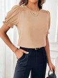 Round Neck Flounce Sleeve Blouse - Trendsi - Flyclothing LLC