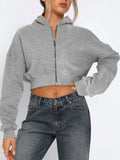 Zip Up Long Sleeve Hooded Cropped Jacket - Trendsi - Flyclothing LLC