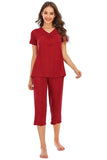V-Neck Short Sleeve Top and Pants Lounge Set - Trendsi - Flyclothing LLC