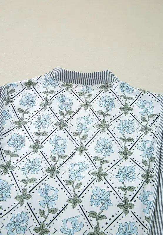 Tied Floral Printed Striped Long Sleeve Dress - Trendsi - Flyclothing LLC