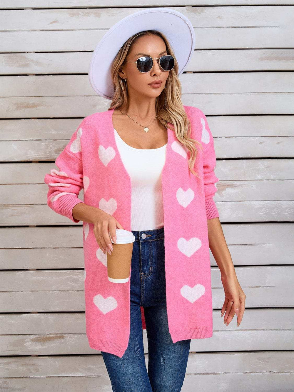 Angel Wings Heart Open Front Long Sleeve Cardigan - Trendsi - Flyclothing LLC