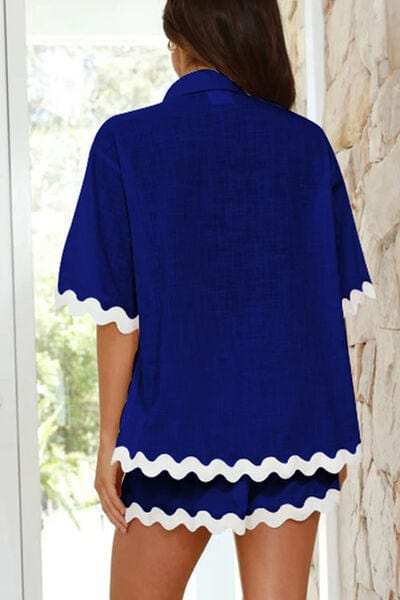 Contrast Trim Half Sleeve Top and Shorts Set - Trendsi - Flyclothing LLC