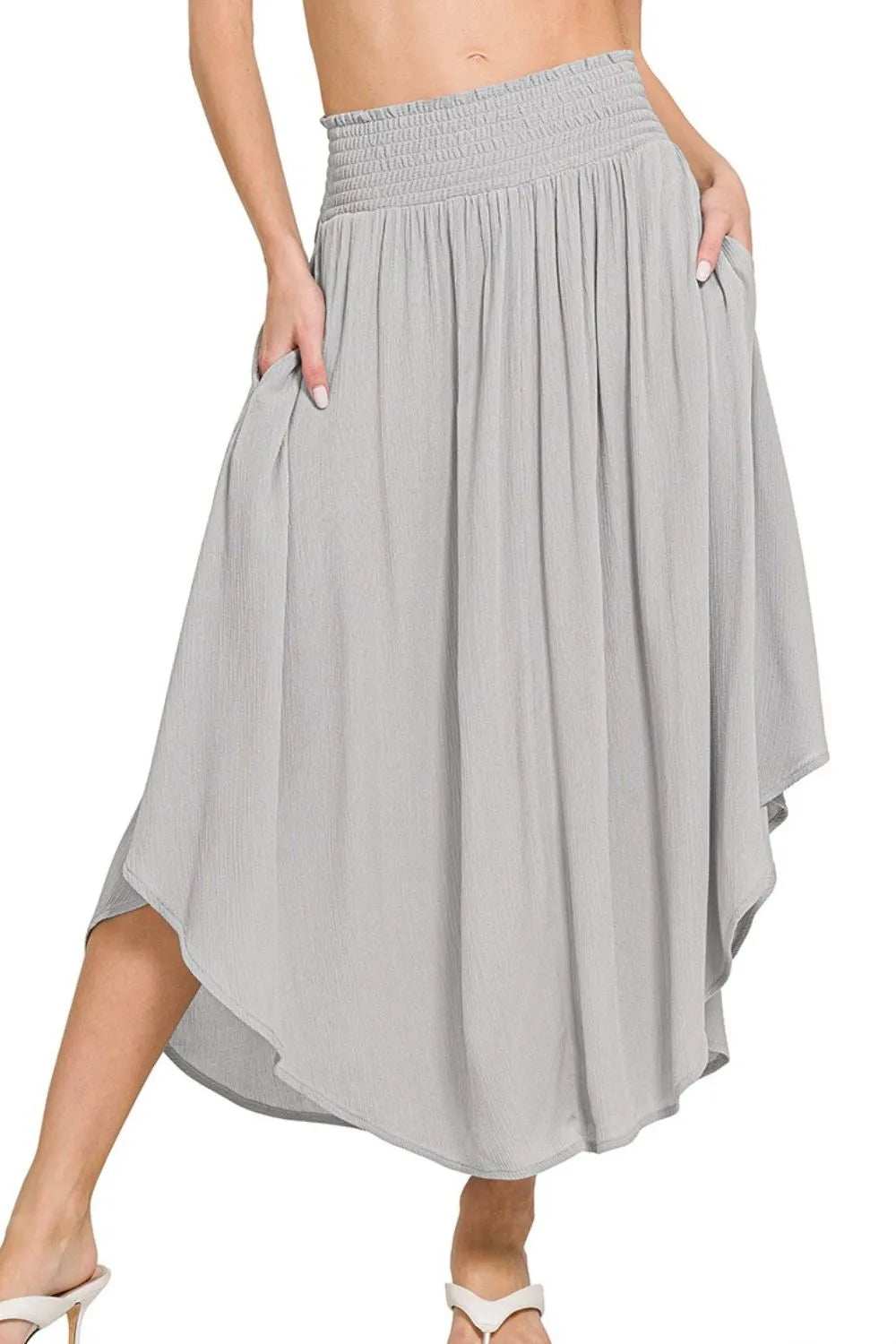 Zenana Woven Crinkle Smocked Waist Maxi Skirt W Pockets - Trendsi - Flyclothing LLC