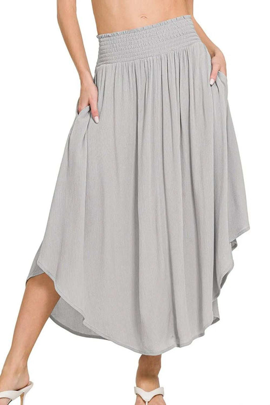 Zenana Woven Crinkle Smocked Waist Maxi Skirt W Pockets - Trendsi - Flyclothing LLC