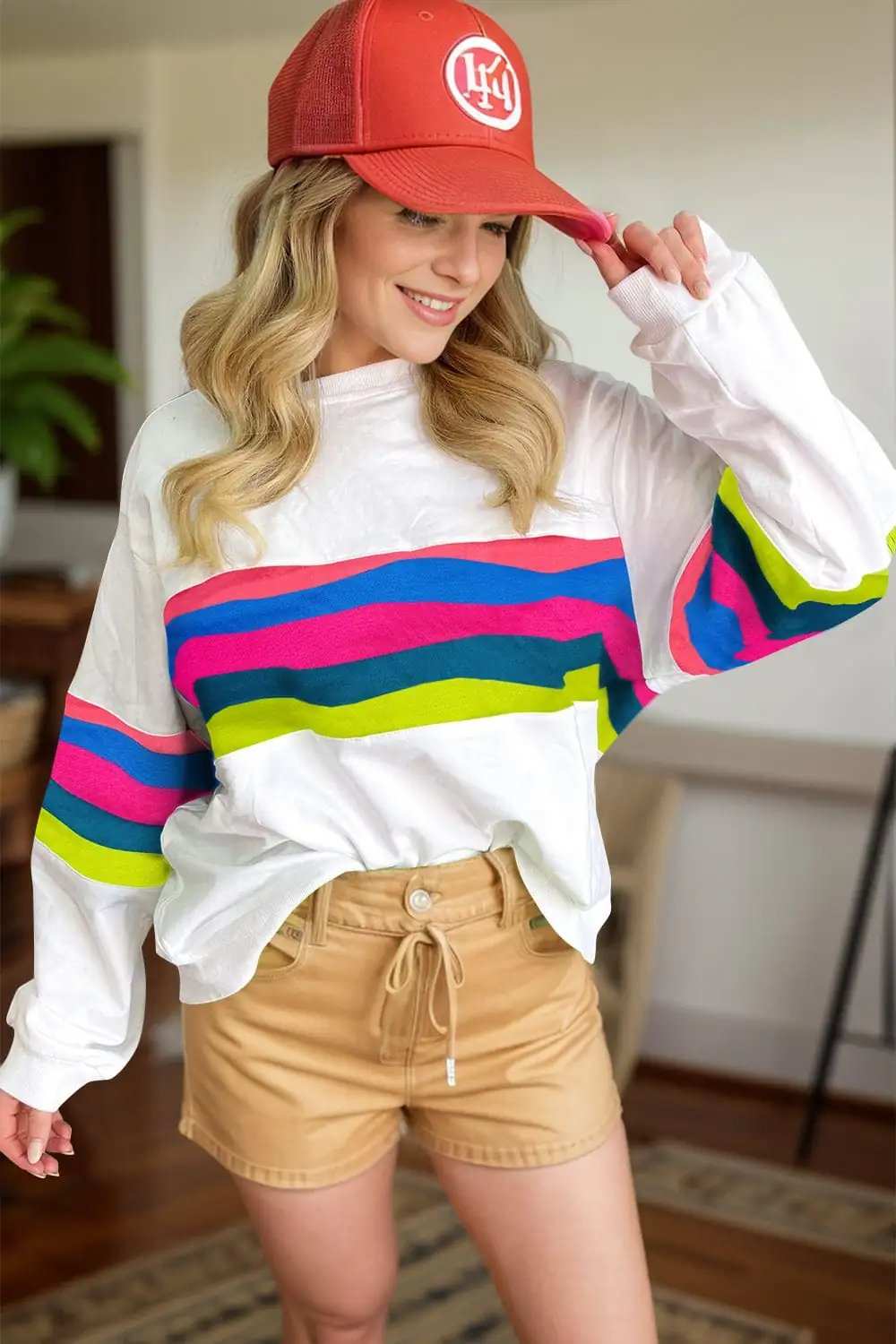 Contrast Round Neck Long Sleeve Top - Trendsi - Flyclothing LLC