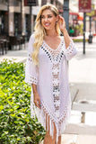 Backless Fringe Scoop Neck Cover Up - Trendsi - Flyclothing LLC