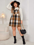 Plus Size Plaid Wide Strap Overall Dress - Trendsi - Flyclothing LLC