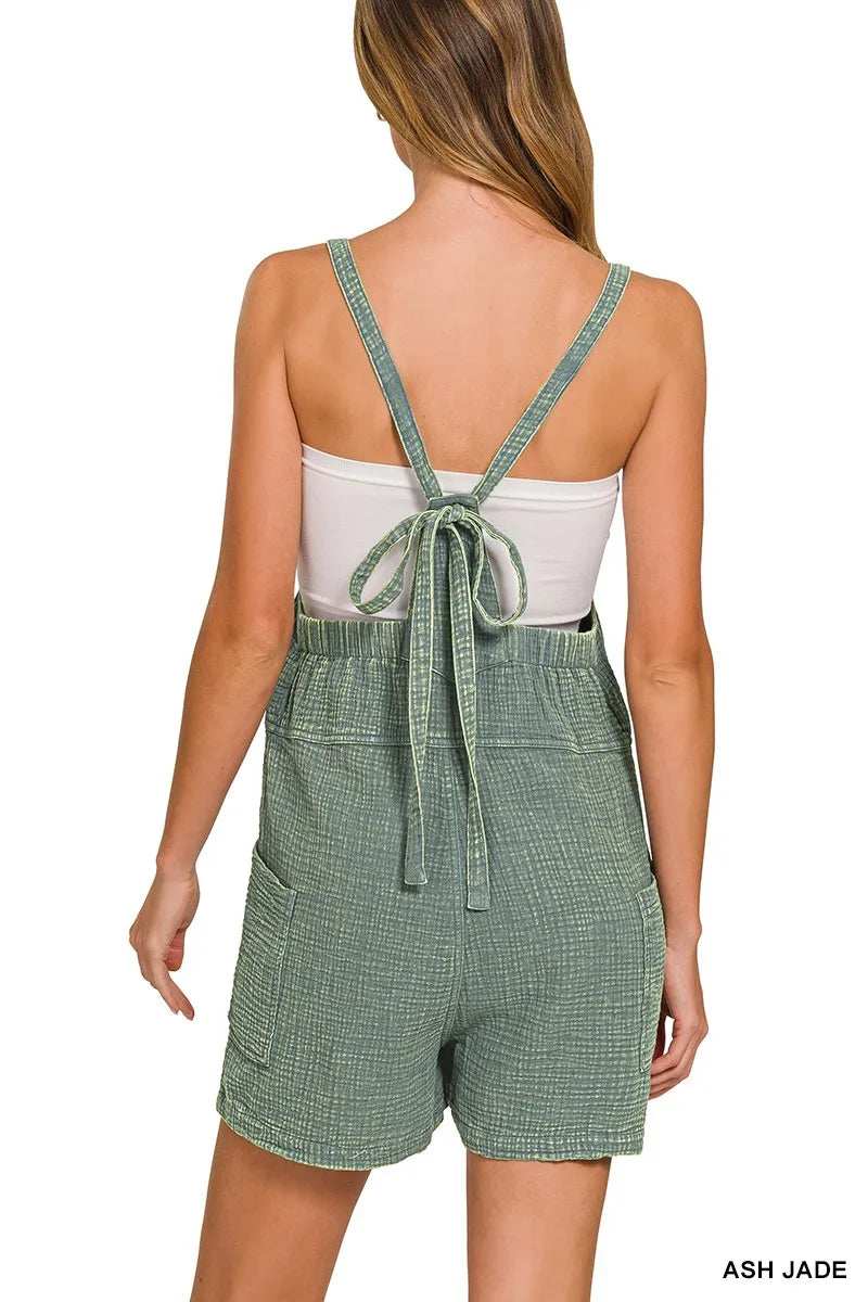 Zenana Washed Double Gauze Tie Back Rompers - Trendsi - Flyclothing LLC