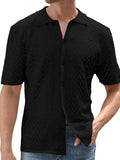 Men's Full Size Openwork Button Down Short Sleeve Shirt Plus Size - Trendsi - Flyclothing LLC