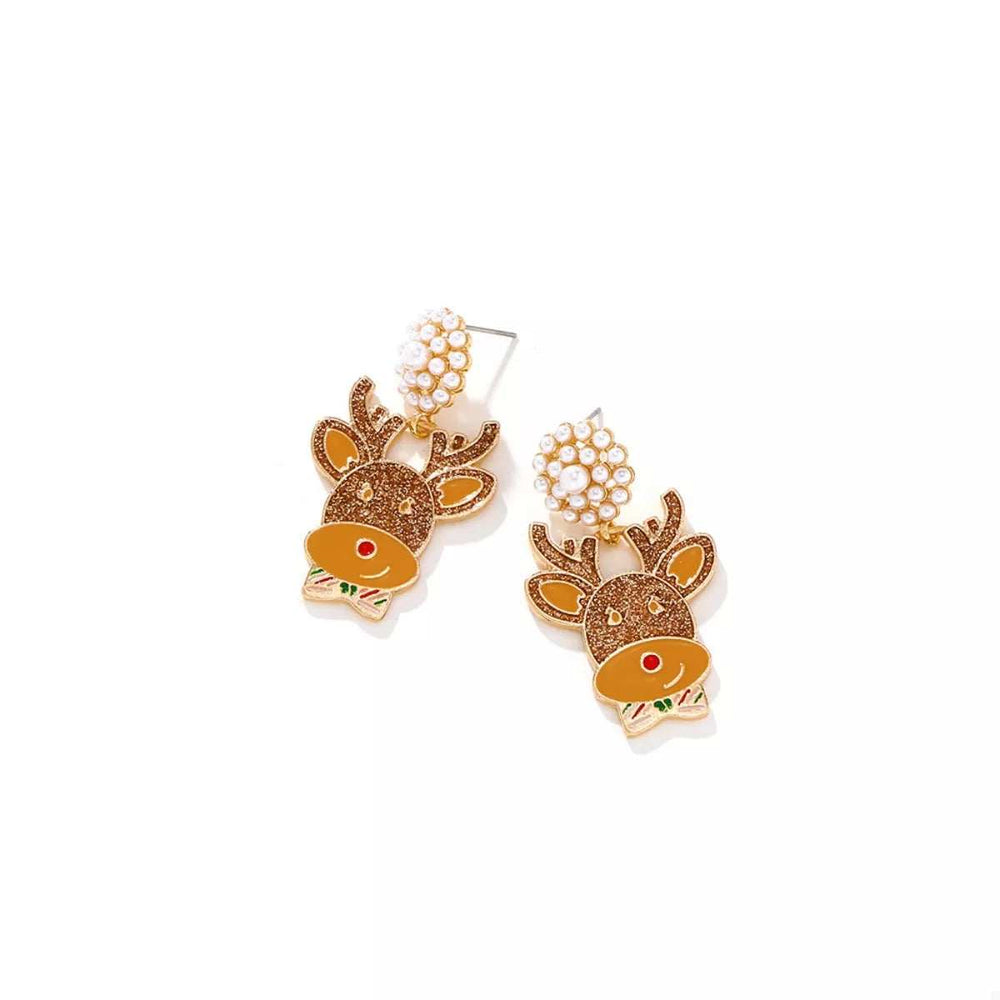 Reindeer Drop Earrings with Pearl Accents - Trendsi - Flyclothing LLC