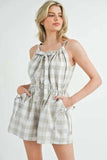 MABLE Plaid Sleeveless Button Down Romper - Trendsi - Flyclothing LLC