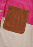 Color Block Curved Hem Corduroy Shacket with Pocket - Trendsi - Flyclothing LLC