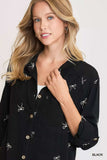 Umgee Linen Blend Fitted Shirt with Ribbon Embroidery Details - Trendsi - Flyclothing LLC