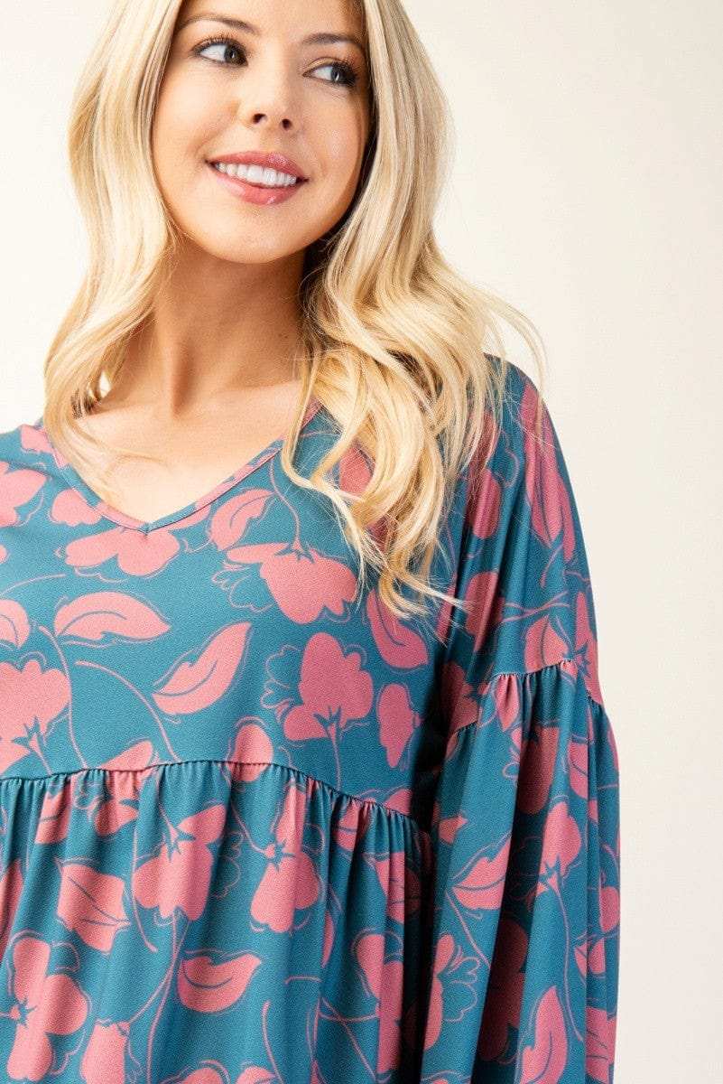 Celeste Full Size Tiered Floral V-Neck Long Sleeve Blouse - Trendsi - Flyclothing LLC
