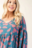 Celeste Full Size Tiered Floral V-Neck Long Sleeve Blouse - Trendsi - Flyclothing LLC