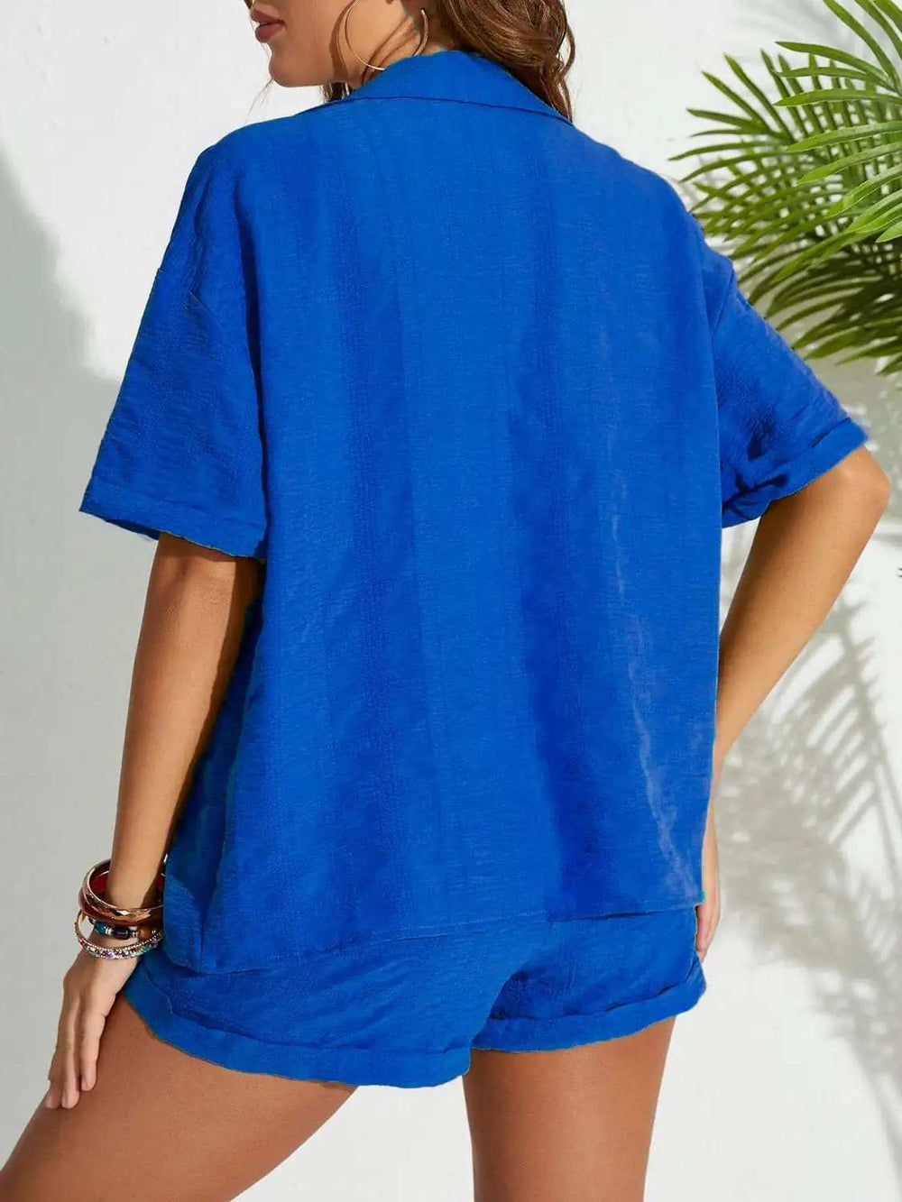 Button Up Half Sleeve Top and Shorts Set - Trendsi - Flyclothing LLC