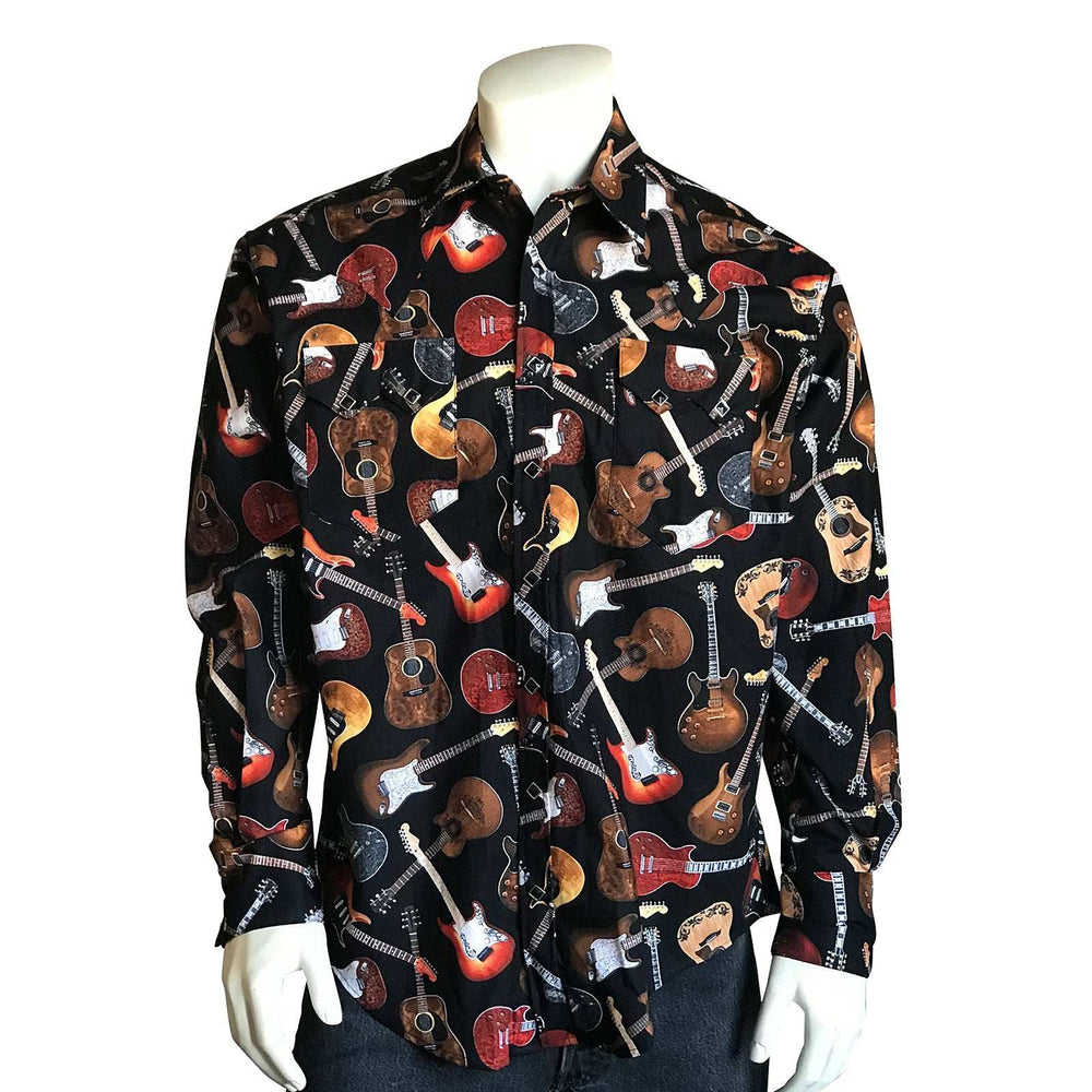 Rockmount Ranch Ware Men's Black Electric Guitars Print Western Shirt - Rockmount Clothing - Flyclothing LLC