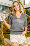 BiBi Eyelet Puff Sleeve Knit Top - Trendsi - Flyclothing LLC