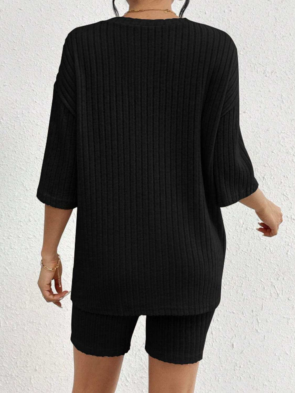 Ribbed Round Neck Top and Shorts Set - Trendsi - Flyclothing LLC