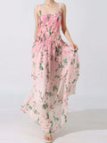 Floral Print Pleated Maxi Dress - Trendsi - Flyclothing LLC