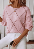 Openwork Sequin Round Neck Long Sleeve Sweater - Trendsi - Flyclothing LLC