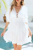 Ruffled Smocked Waist V-Neck Cover-Up - Trendsi - Flyclothing LLC
